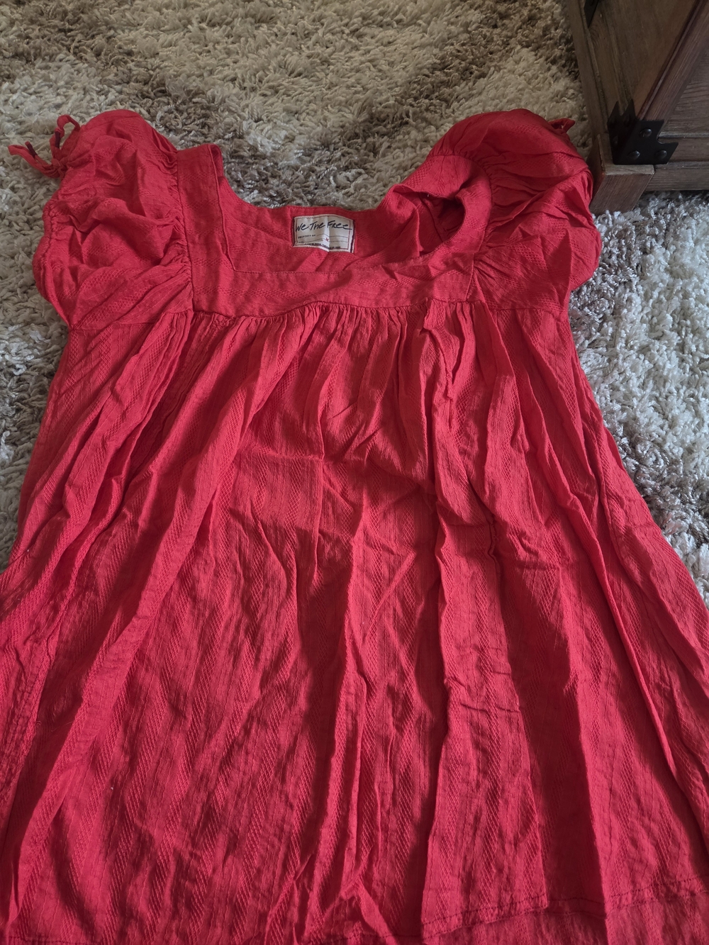 We The Free Bright Red Puff Sleeve Peasant Blouse
